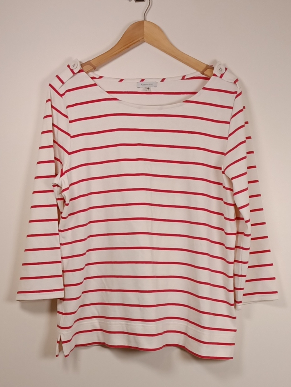Garnet Hill Breton Stripe Boatneck 3/4 Sleeve Jersey Knit Top